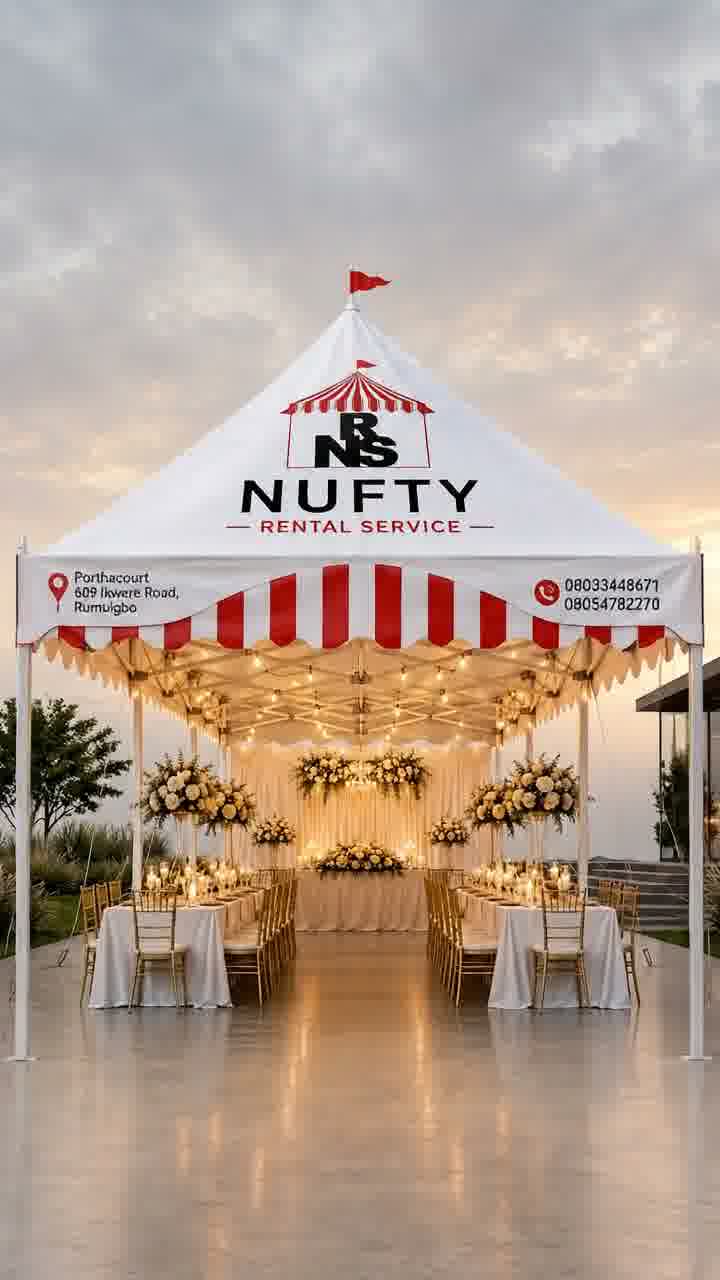 Finished Nufty event canopy prepared for an evening event.